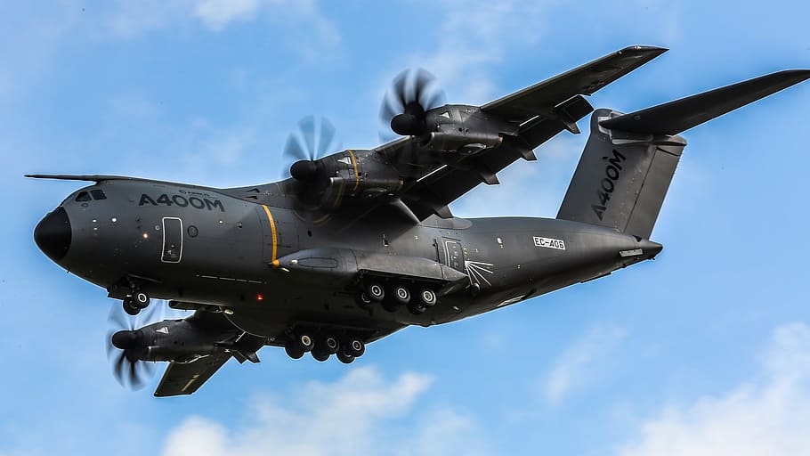 black, a400m, 400m fighter plane, sky, air, air force, aircraft, airplane, airport, army
