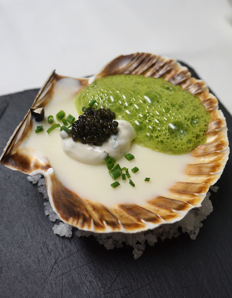 scallop, caviar, star kitchen, eat, luxury, seafood, food and drink, food, freshness, ready-to-eat