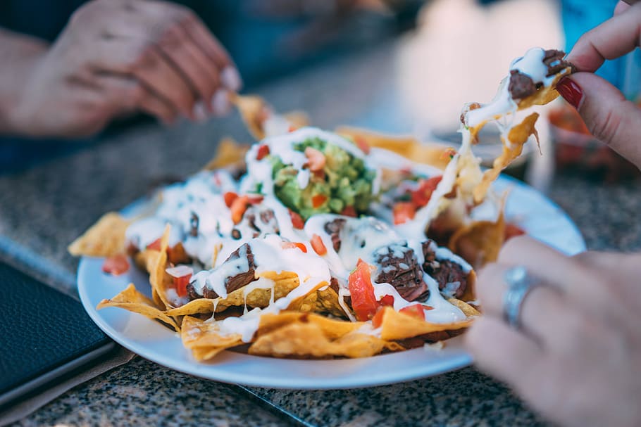 person, taking, nachos, plate, nacho, food, snack, eat, food and drink, human hand