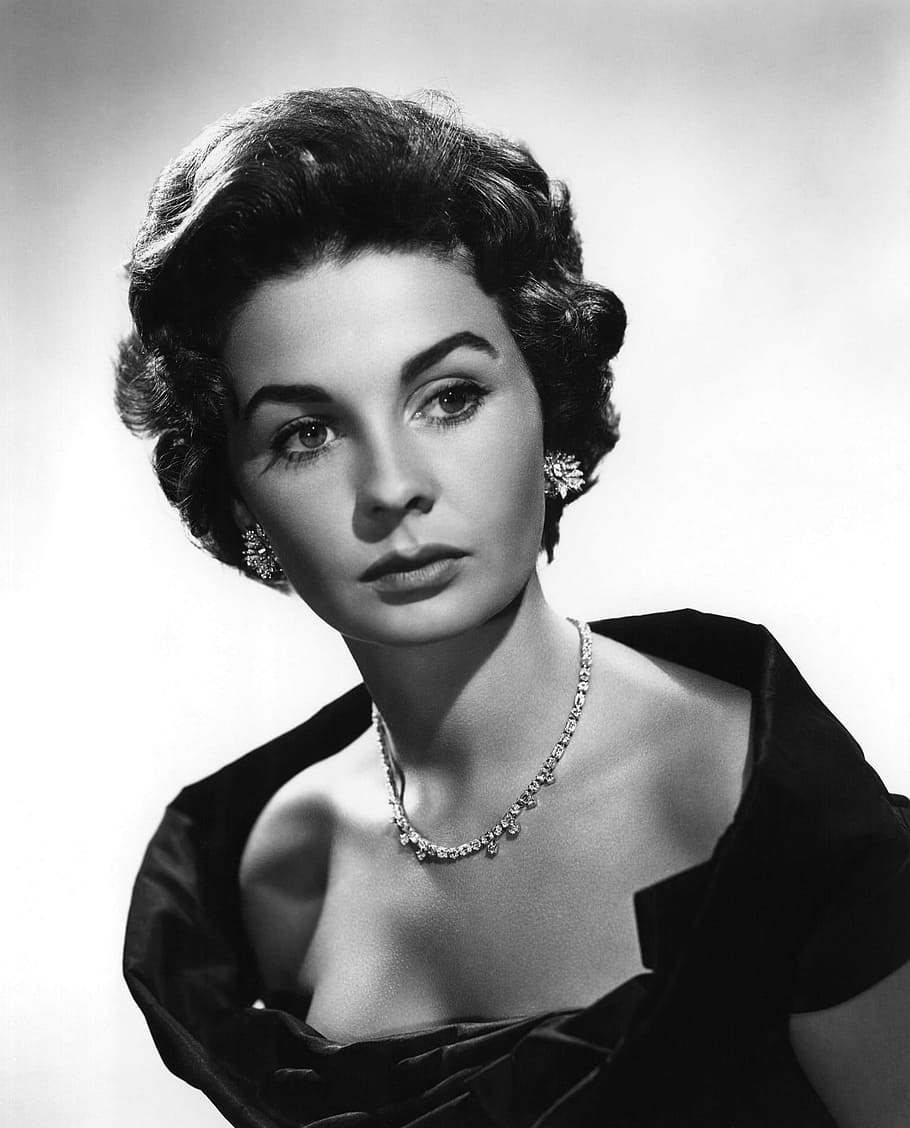 grayscale photography, woman, Jean Simmons, Actress, Vintage, Movies, motion pictures, monochrome, black and white, pictures