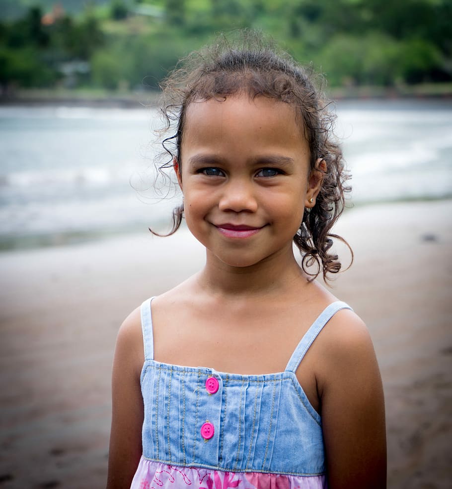 Niña, Retrato, Polinesia Francesa, Playa, joven, mujer, feliz, saludable, linda, sonrisa