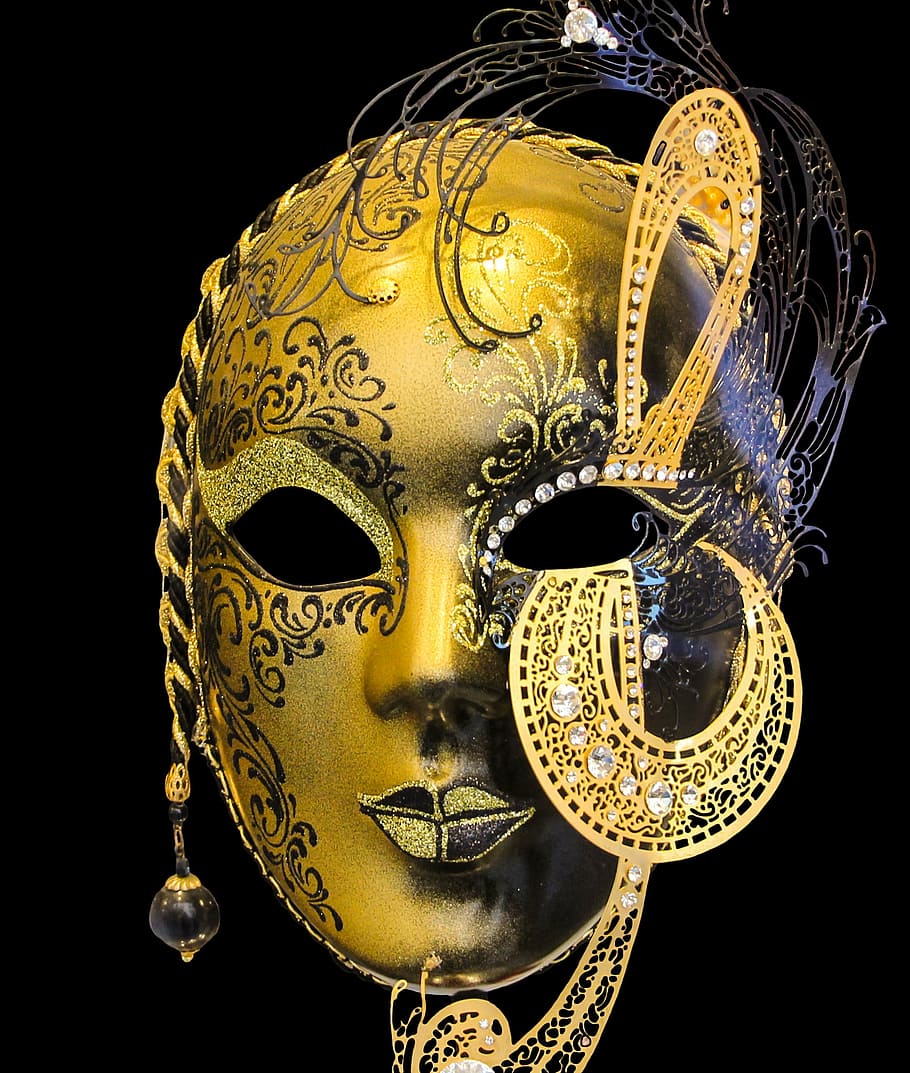фото, коричневый, черный, маскарадная маска, венеция, маска, изолированный, карнавал, традиция, лицо