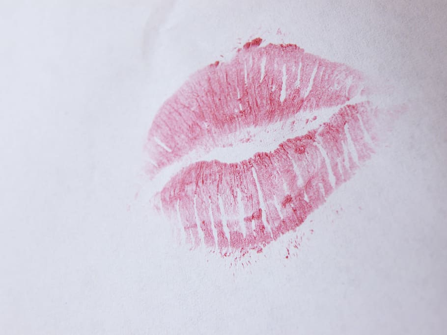 pink, lips mark wallpaper, kiss, lipstick, paper, transfer, pink color, studio shot, close-up, indoors