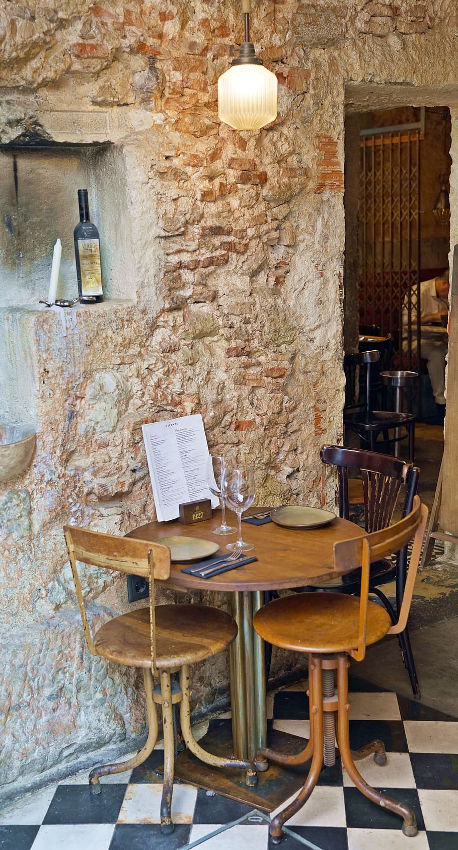 rustic, restaurant, table, wooden, dinner, lisbon, portugal, seat, chair, indoors