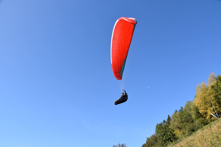 paragliding, paraglider, flight, fly, marlens lhaute savoie france, rhône-alpes, red sail, wing, nature, sport