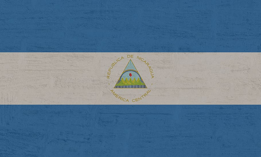 Nikaragua, bendera, lambang negara, spanduk, warna nasional, biru, fitur dinding - bangunan, tidak ada orang, bentuk, kreativitas