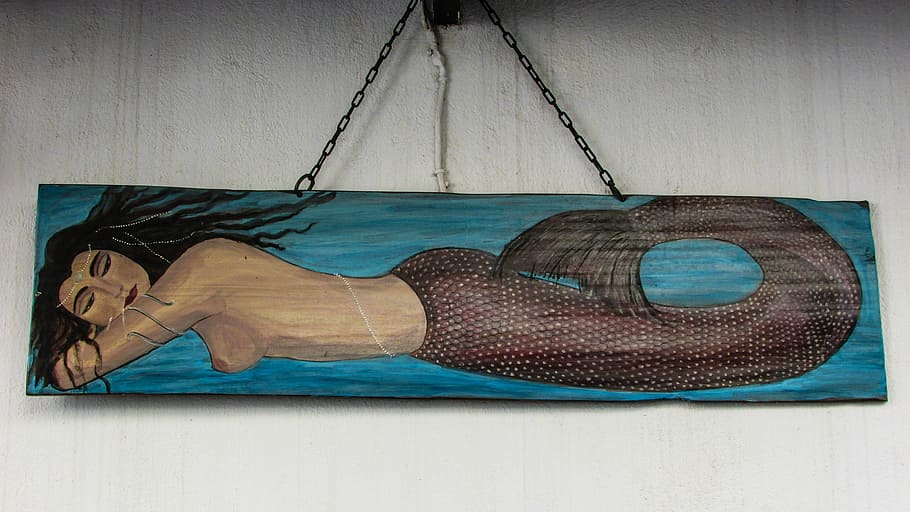Mermaid, Painting, Mythology, Street, greece, skiathos, indoors, human body part, low section, one person