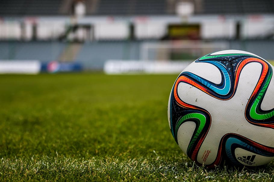 white, green, soccer ball, grass field, the ball, stadion, football, the pitch, grass, game