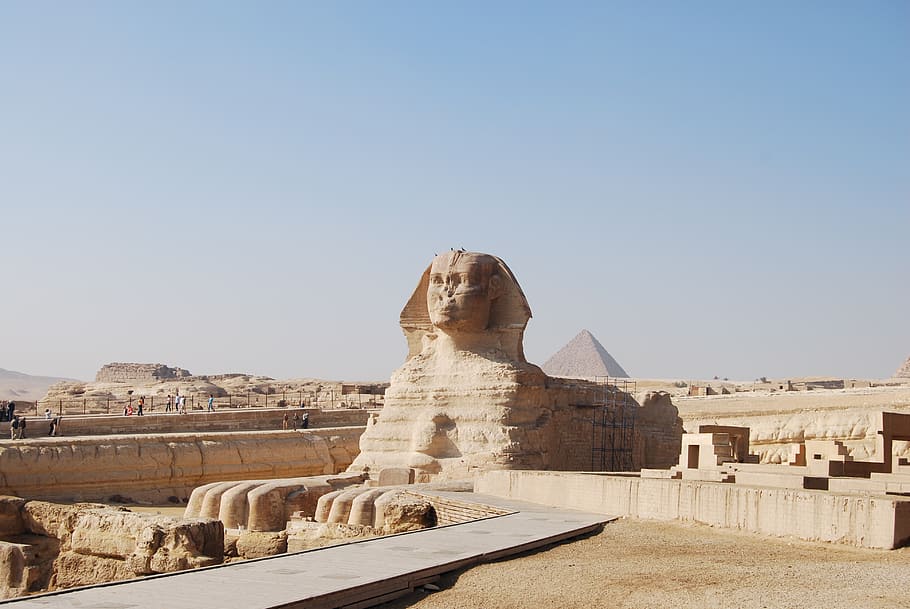 sphinx of giza, sphinx, gizeh, egypt, statue, monument, pyramids, sand stone, egyptian, historically