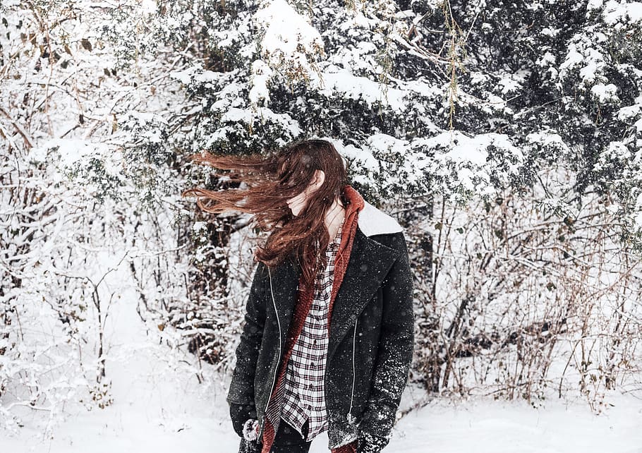people, woman, lady, hair, model, snow, ice, cold, winter, weather