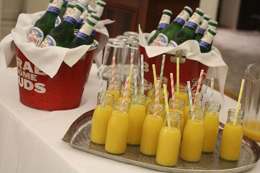 view, juice, glass bottles, wedding, drinks, beers, party, glass, event, celebration