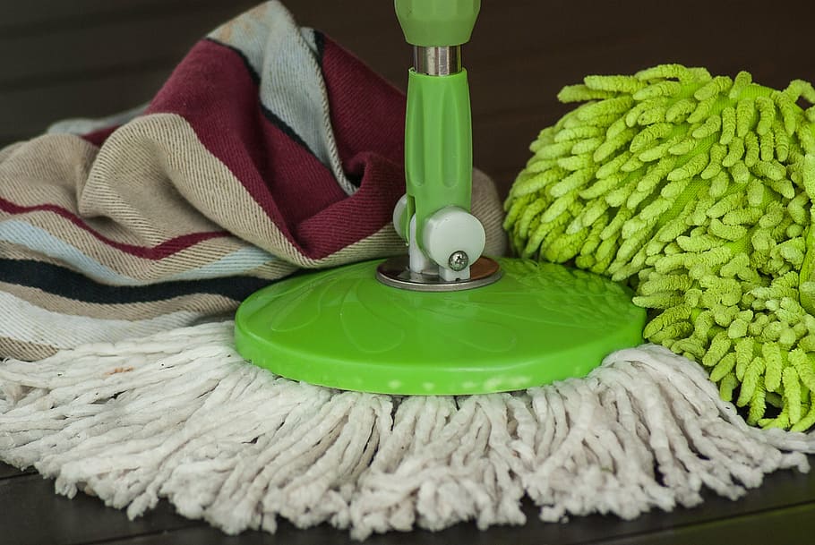 white, green, floor, mop, broom, household, dishcloth, cloth, cleaning, housework