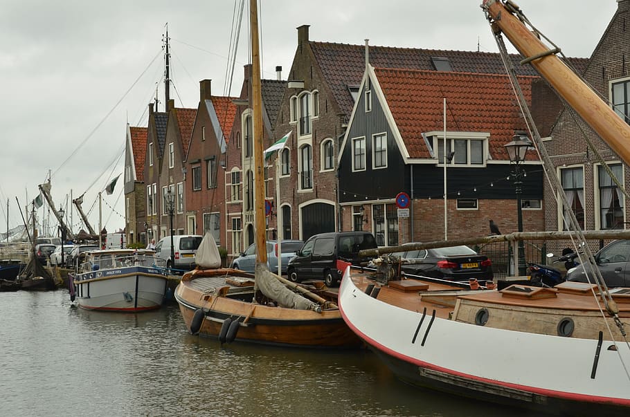 boat, ship, fishing boat, port, houses, water, fisheries, food, monnickendam, netherlands