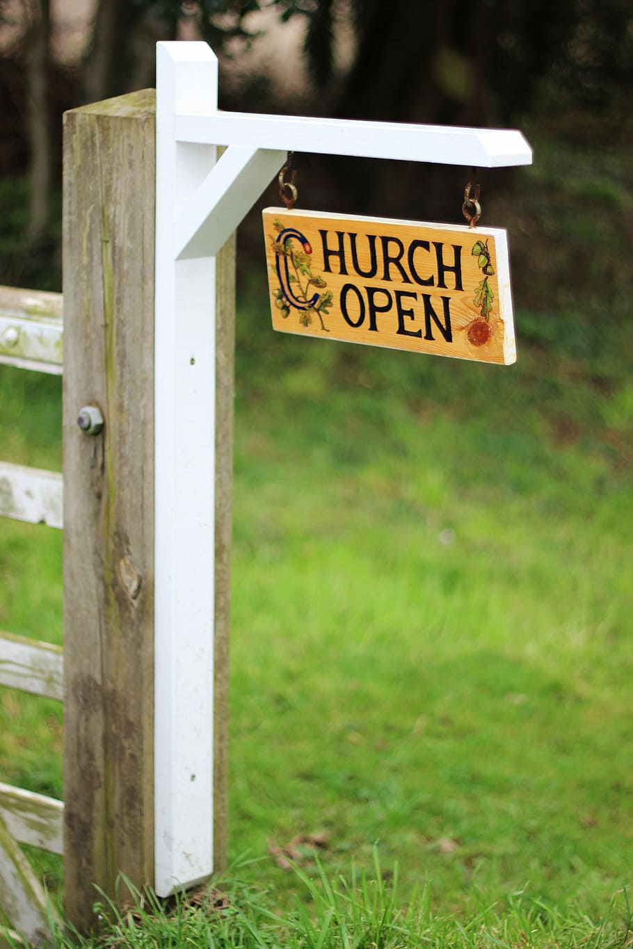 Church, Open, Sign, Post, Gate, Religion, sign, post, christianity, entrance, wood