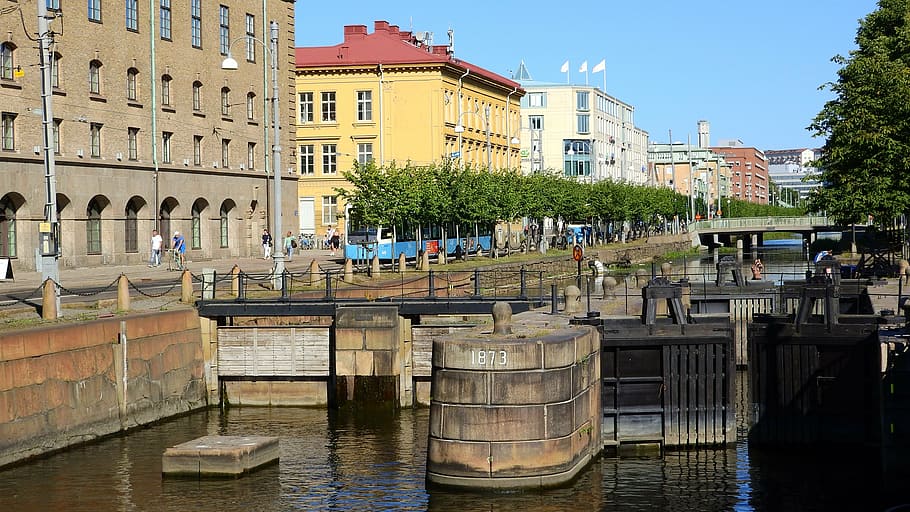 gothenburg, street, city ​​center, canal, sweden, weekday, architecture, built structure, building exterior, water