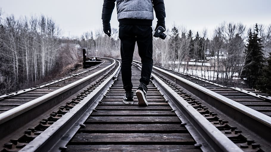 train tracks, people, photographer, photography, camera, outdoors, lifestyle, one person, railroad track, track