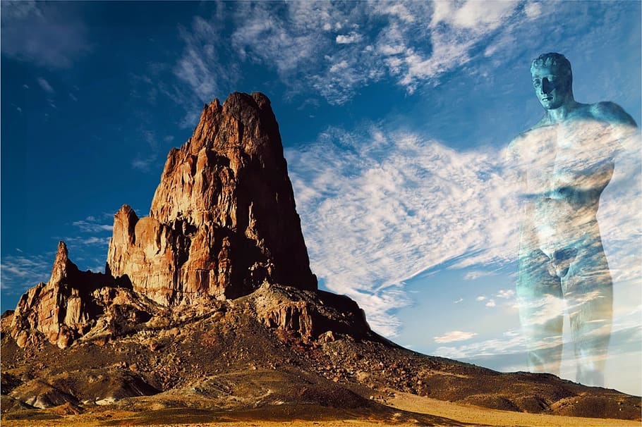 panorámica, montaña, paisaje, roca, gigante, coloso, desierto, contemplación, nubes, sassi