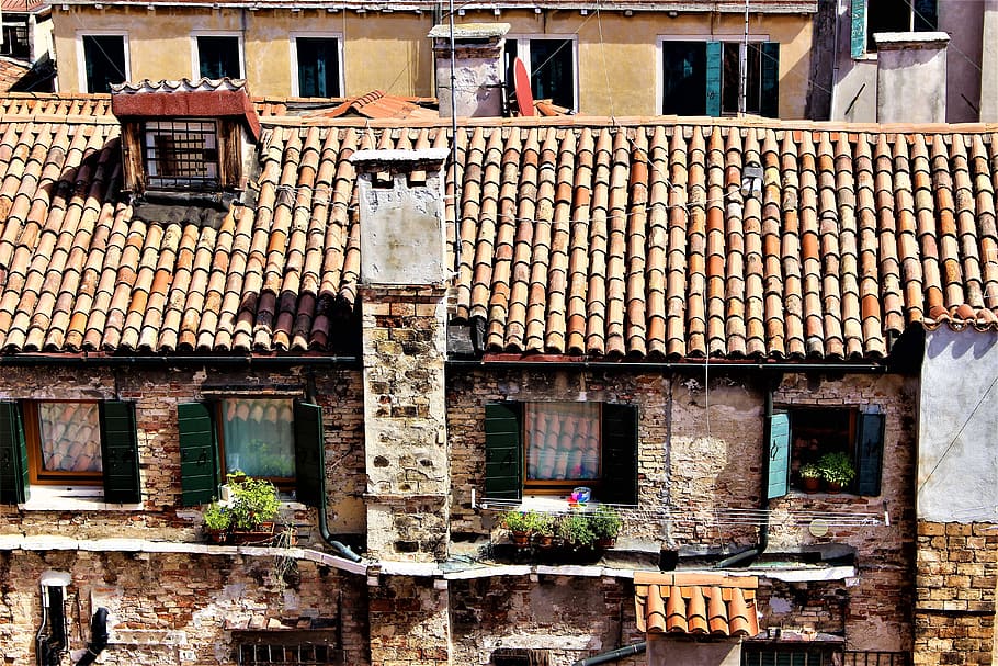 tejados, venecia, teja, edificios, casa de piedra, taknock, balcón, edificio, paisaje urbano, casa antigua