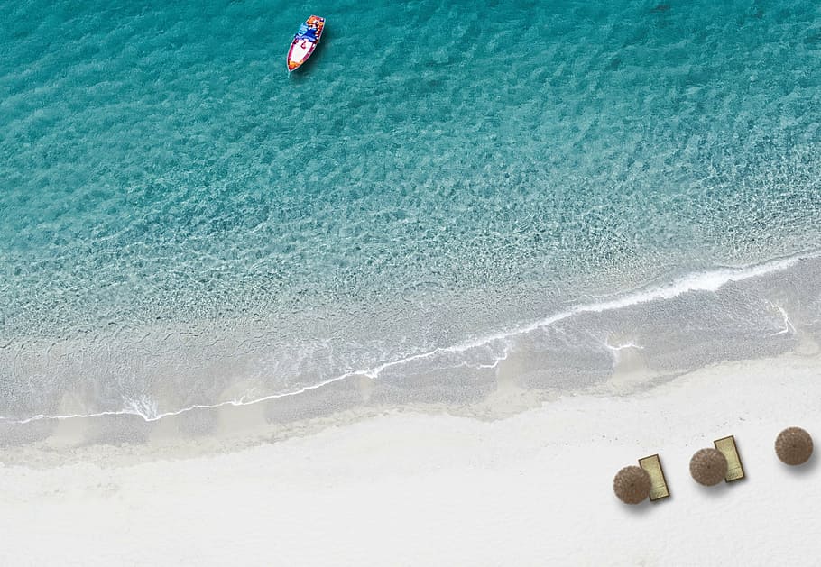 Antena, fotografía, playa, vista panorámica, drone, mar, azul, barco, Tailandia, océano