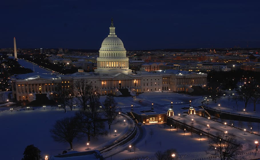 Washington DC, Capitólio dos EUA, Capitólio, construção, edifícios, EUA, monumento de Washington, noite, luzes, iluminação