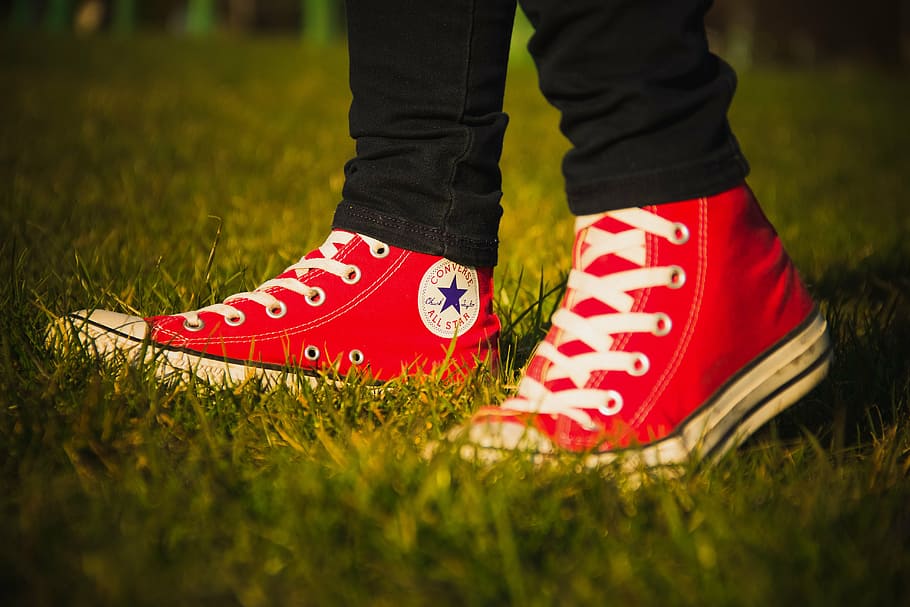 Par, rojo, converse, All-Star, zapatillas altas, All Star, logotipo, zapatos, caminar, moda