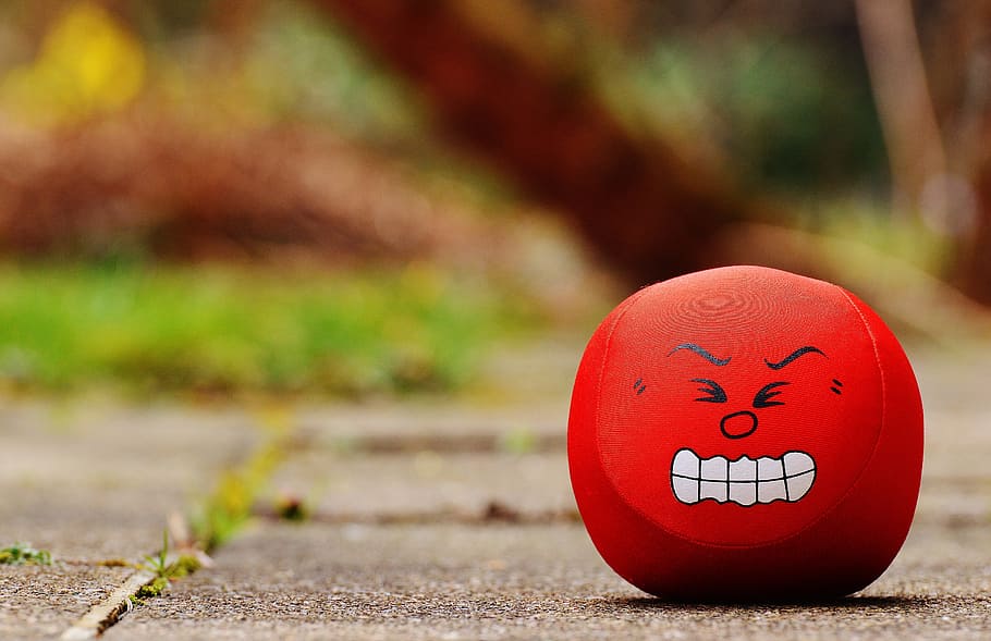 red stress ball, smiley, rage, evil, sour, funny, red, sweet, cute, face