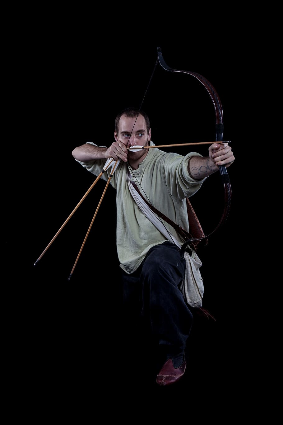 man, focusing, target, using, composite, bow, human, viking, archer, medieval