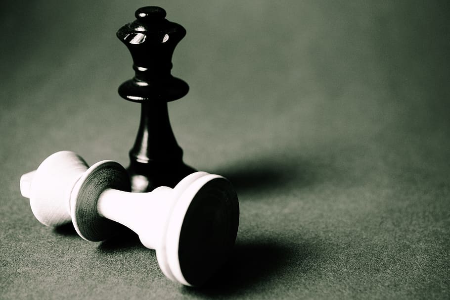 white, king chess piece, front, black, board game, challenge, checkmate, chess, chess pieces, close-up view