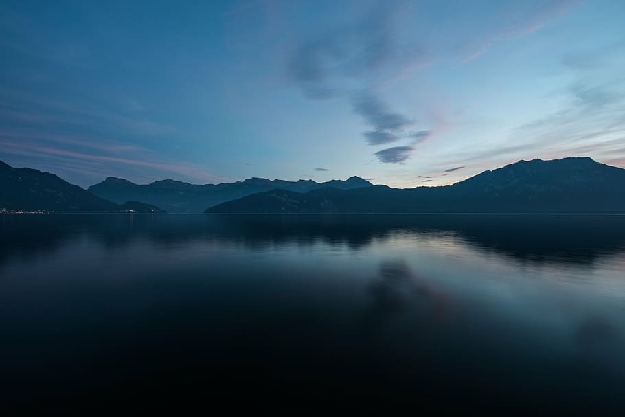 body of water, panorama, mountains, near, river, lake, water, blue, sky, clouds