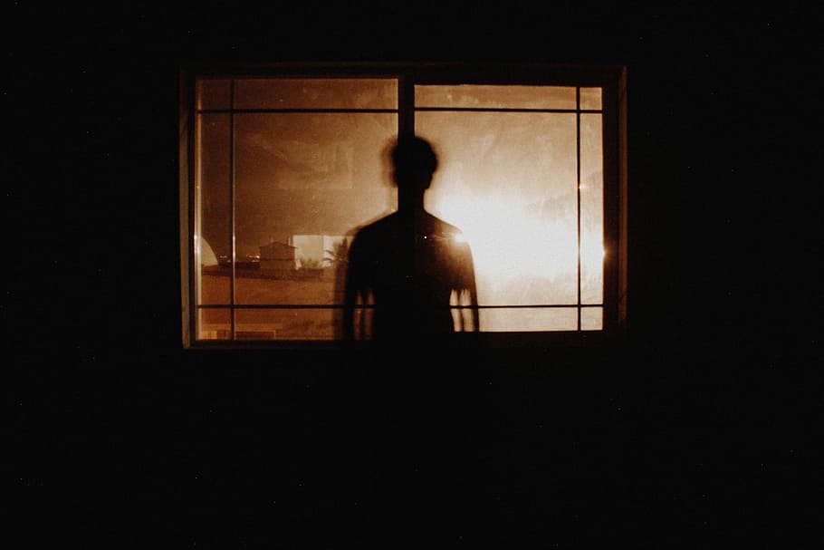 silhouette, man, standing, window, people, back Lit, women, men, dark, indoors