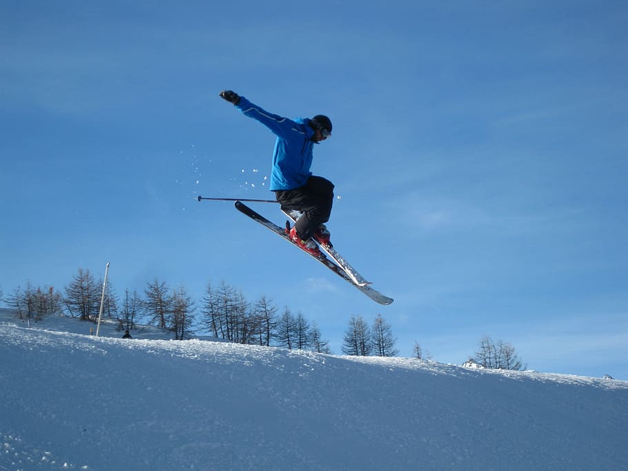 man, skiing, covered, mountain, trees, daytime, Ski, Jump, Snow, Tower, Free Ride