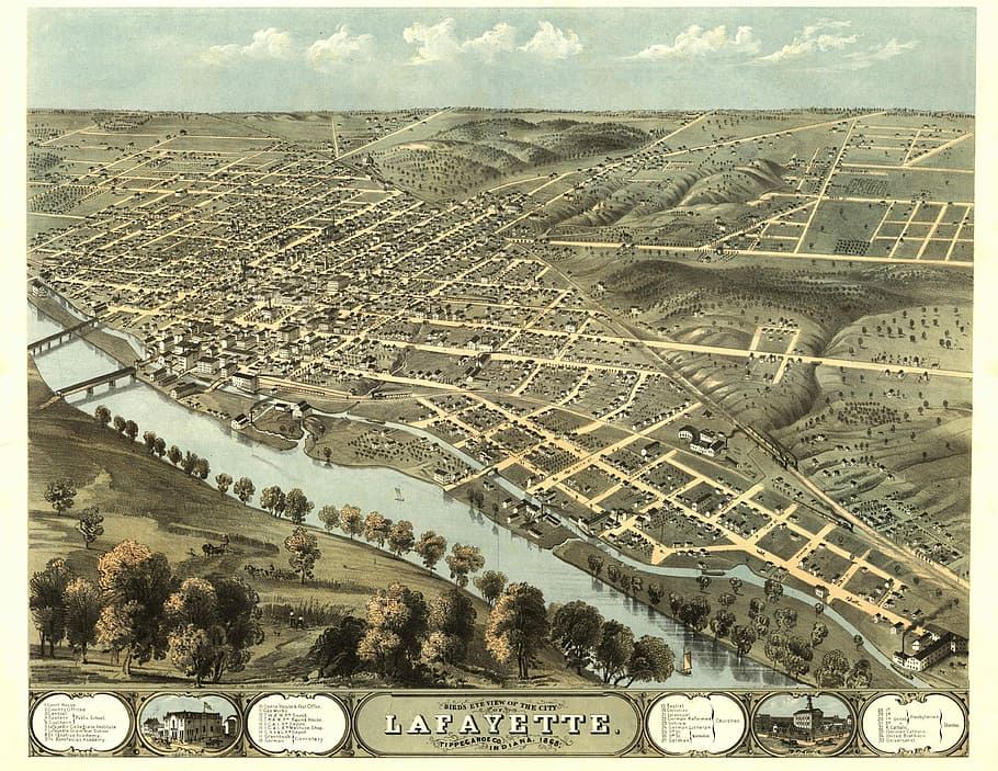 1868 Bird S Eye View Indiana Lafeyette 