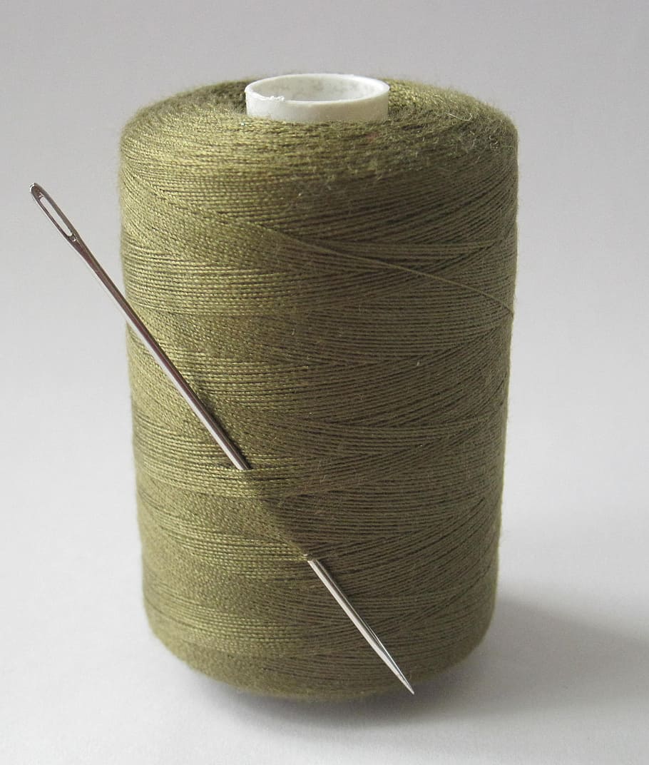 verde, aguja, blanco, superficie, algodón, costura, textil, coser, bordado, costurera