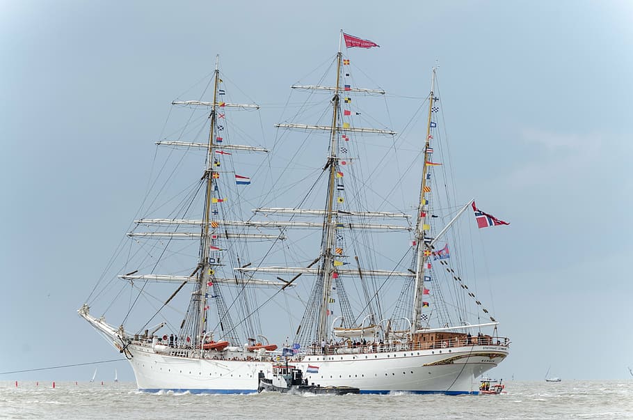 training ship, ship, harlingen, friesland, wadden sea, sailing, tall ship race 2014, statsraad lehmkuhl, nautical, tug