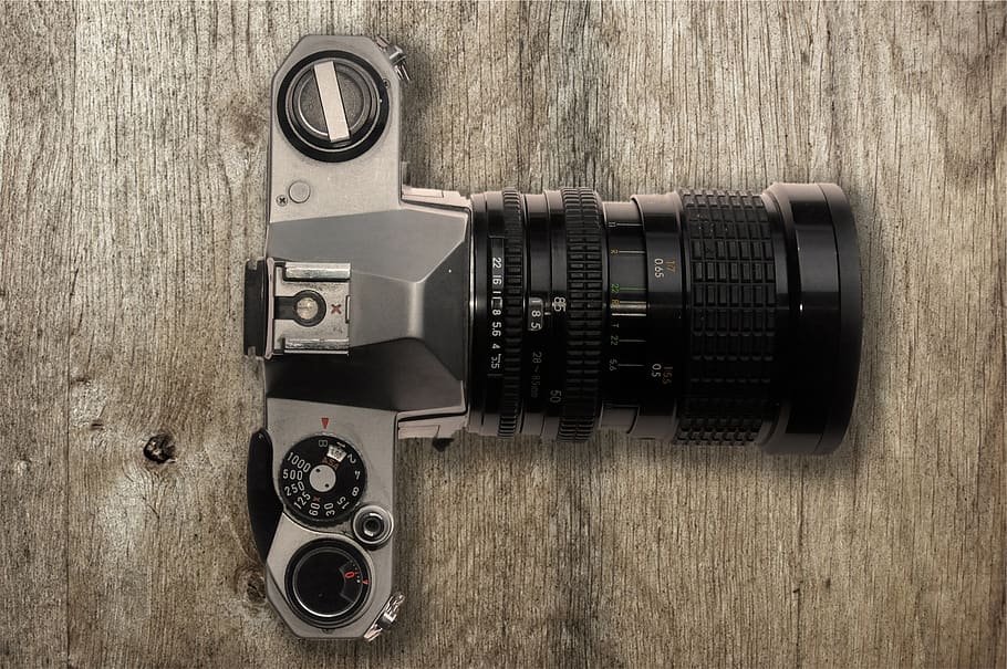 camera, dslr, lens, technology, photography, wood, indoors, equipment, retro styled, metal