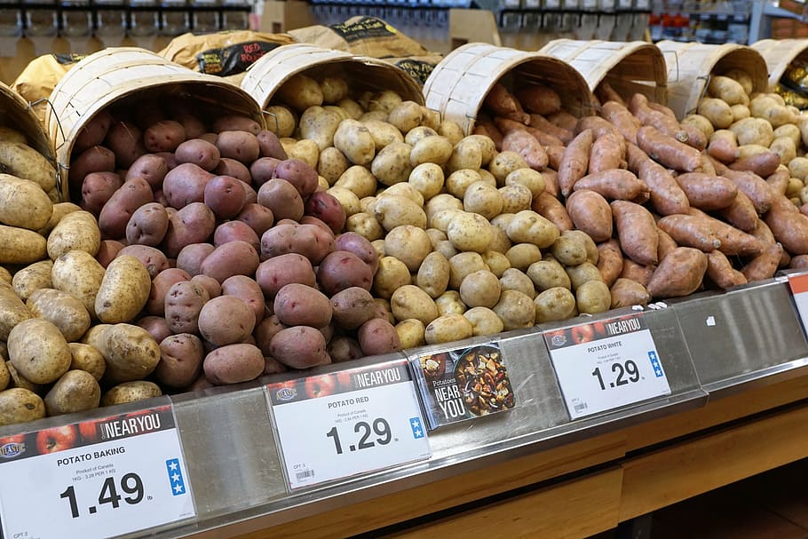 batatas, comer, mercado, vitaminas, comida, outono, verão, verde, amarelo, saudável
