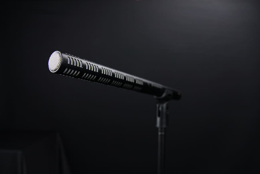 black, metal rod close-up photo, microphone, shotgun, sound, audio, television, film, equipment, recording
