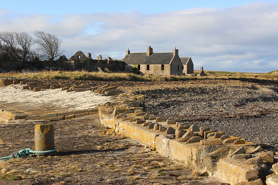 harbour, harbour wall, caithness, stone, architecture, coast, sea, old building, history, built structure