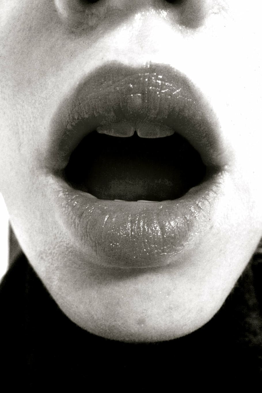 grayscale photography, person, lips, youth, mouth, teeth, speech, face, close-up, human body part