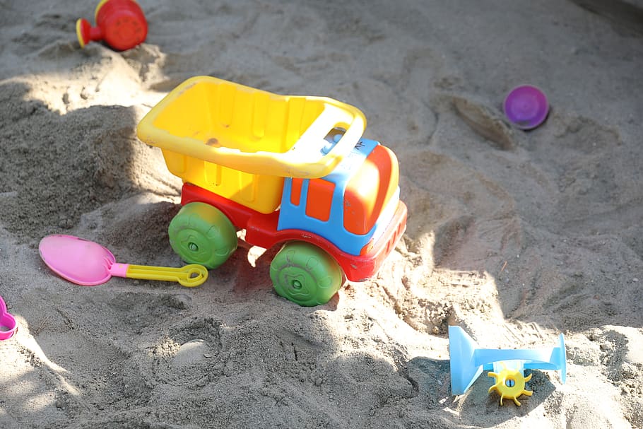 sand, sand prank, toy, children, beach, sand pail and shovel, childhood, land, plastic, high angle view