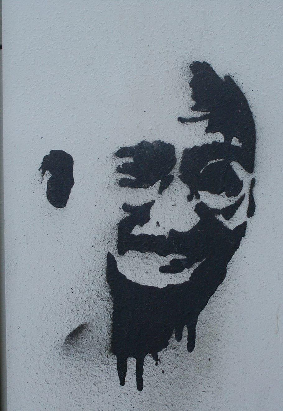 male paint sketch, graffiti, gandhi, spray, power box, face, wall - building feature, representation, white color, paint