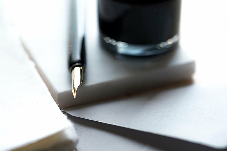 fotografia, preto, caneta tinteiro, caneta, papel, escrever, negócios, trabalho, carta, escritório