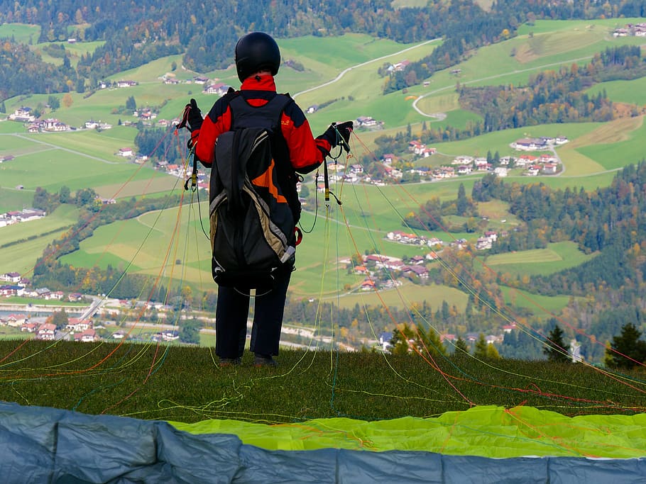 nature, mountain, landscape, flying, paragliding, jump, flight school, training, courage, adventure