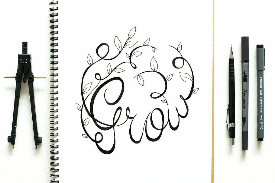 grow illustration, drawing, draw, art, paper, paint, pen, sketch, pencil, desk