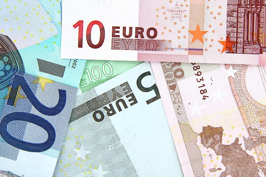 5, 100, 20,, 10 euro banknotes, Euro, bills, background, bank, banknote, bill, business, cash