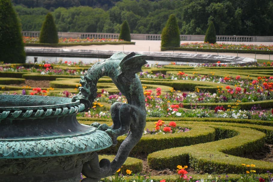 Versailles, Garden, Flowers, Hedge, Cis, fountain, alleys, alley, park, view