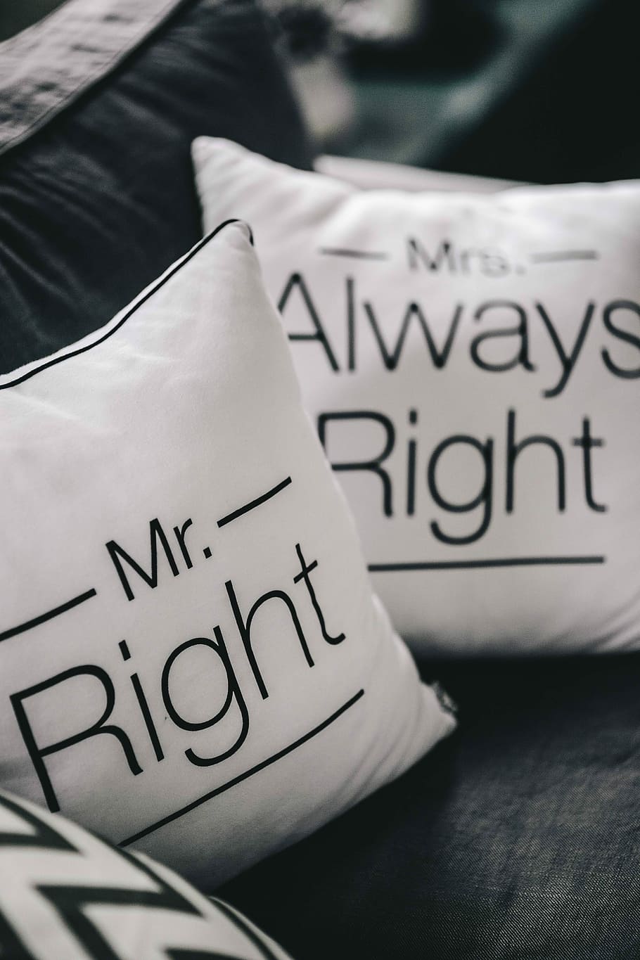 right pillow, Mr Right, Mrs, Always, Pillow, quote, couple, decorations, indoors, marriage