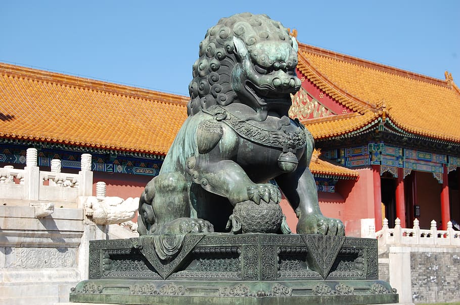 beijing, forbidden city, lion, sculpture, china, tourism, places of interest, world heritage, house, architecture