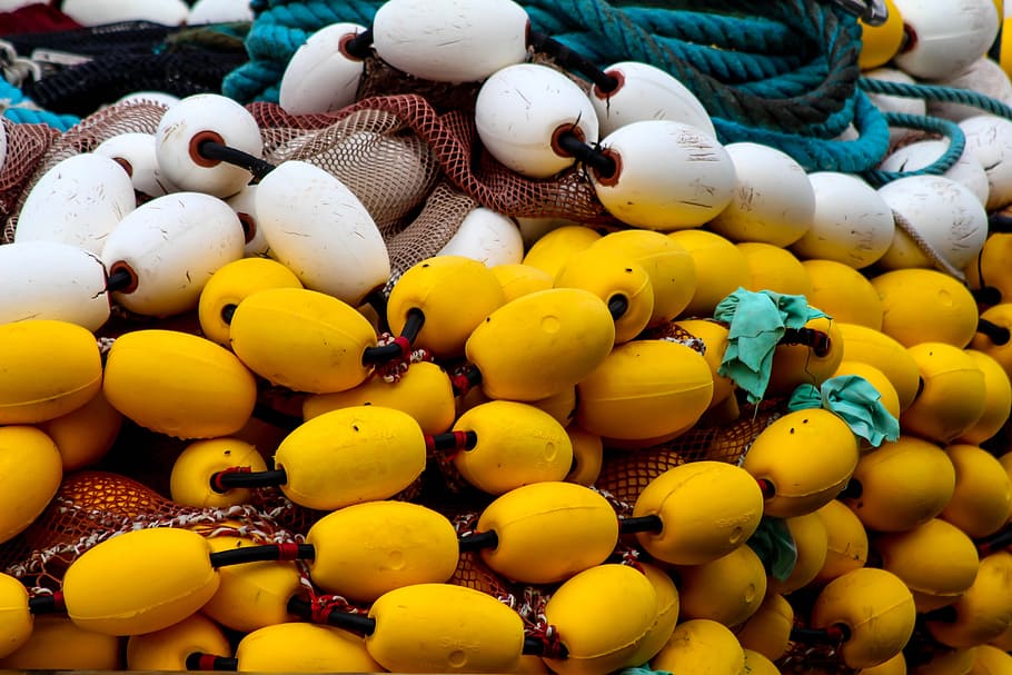 the buoys, fishing, karabl, catch, yellow, large group of objects, backgrounds, full frame, abundance, buoy