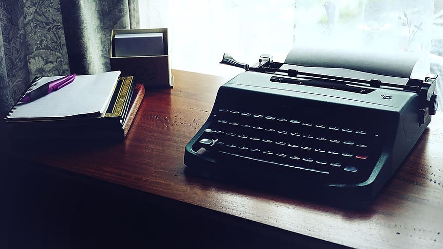 My, Alternative, Non, Technology, Desk, Space, black type writer, table, indoors, book